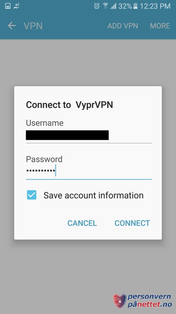 Sett opp VPN manuelt på Android 6