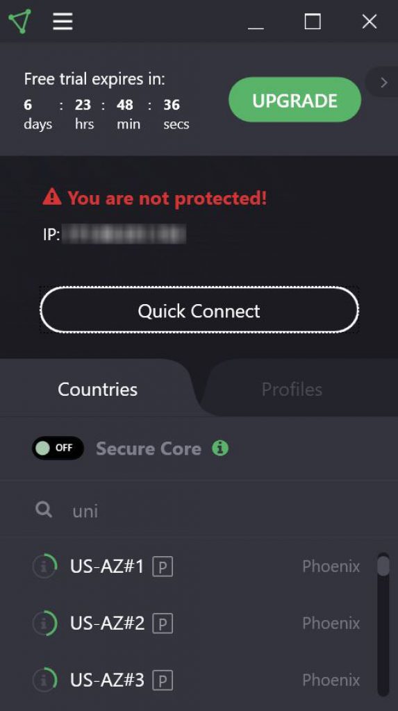 ProtonVPN Brukergrensesnitt ProtonVPN Brukergrensesnitt